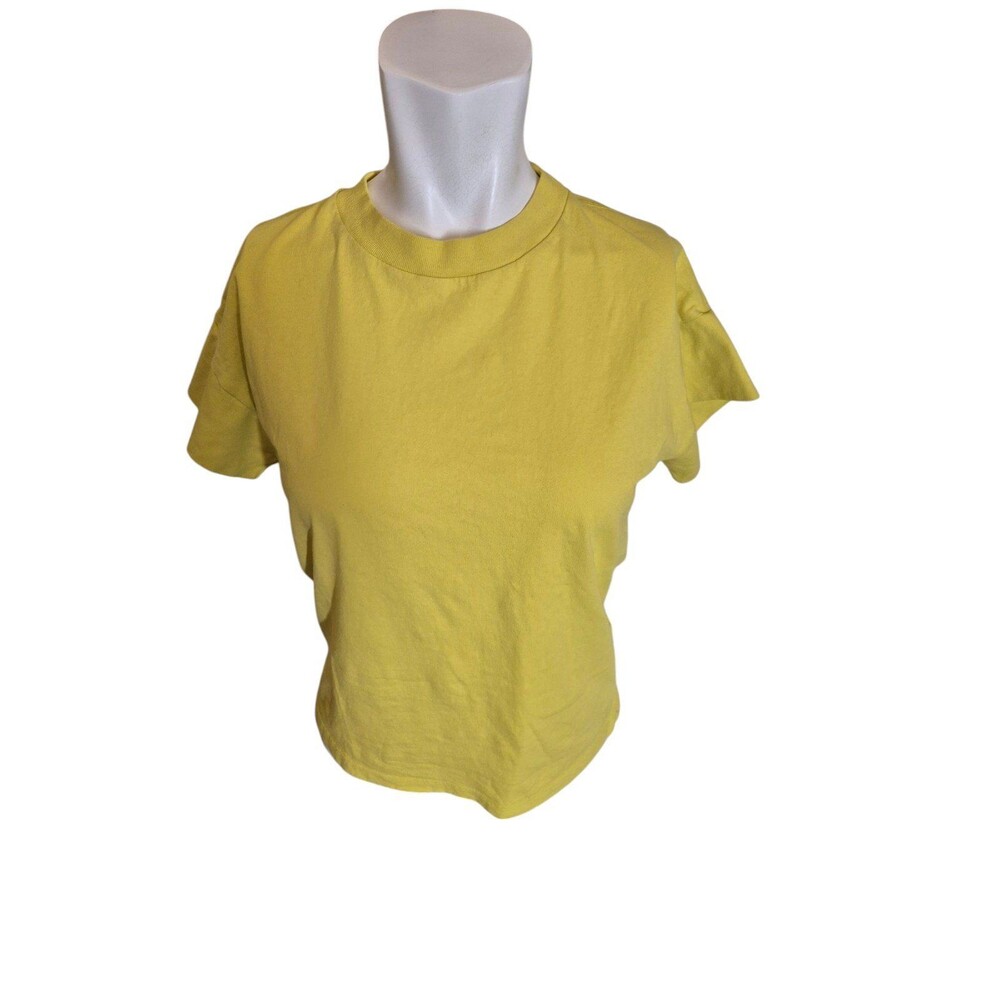 Bellarose Cotton T-Shirt Crew Neck Embroidered logo Chartreuse Sz XS/S